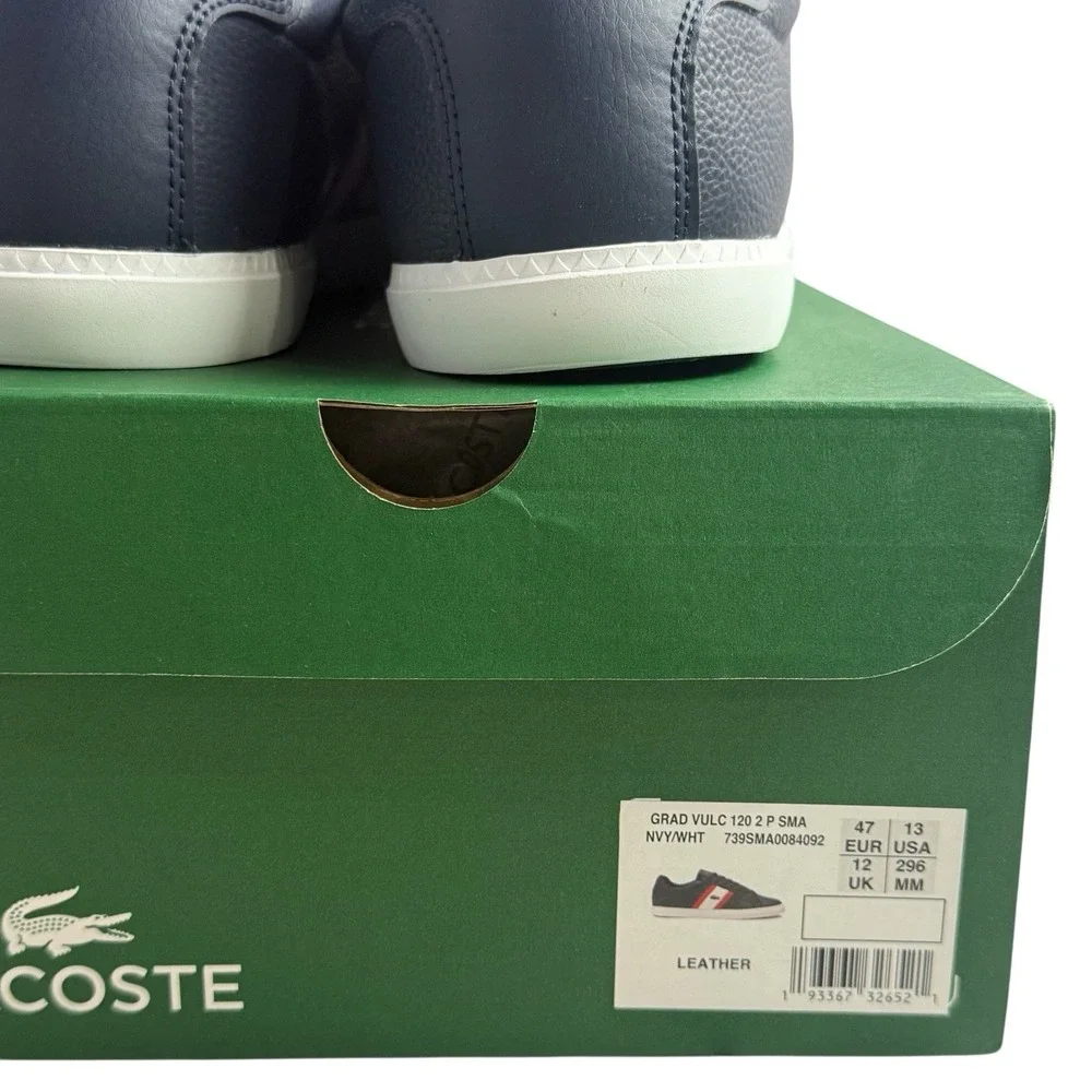 New Lacoste Grad Vulc‎ 120 Low Top Navy Leather Lifestyle Sneaker Men Size 13